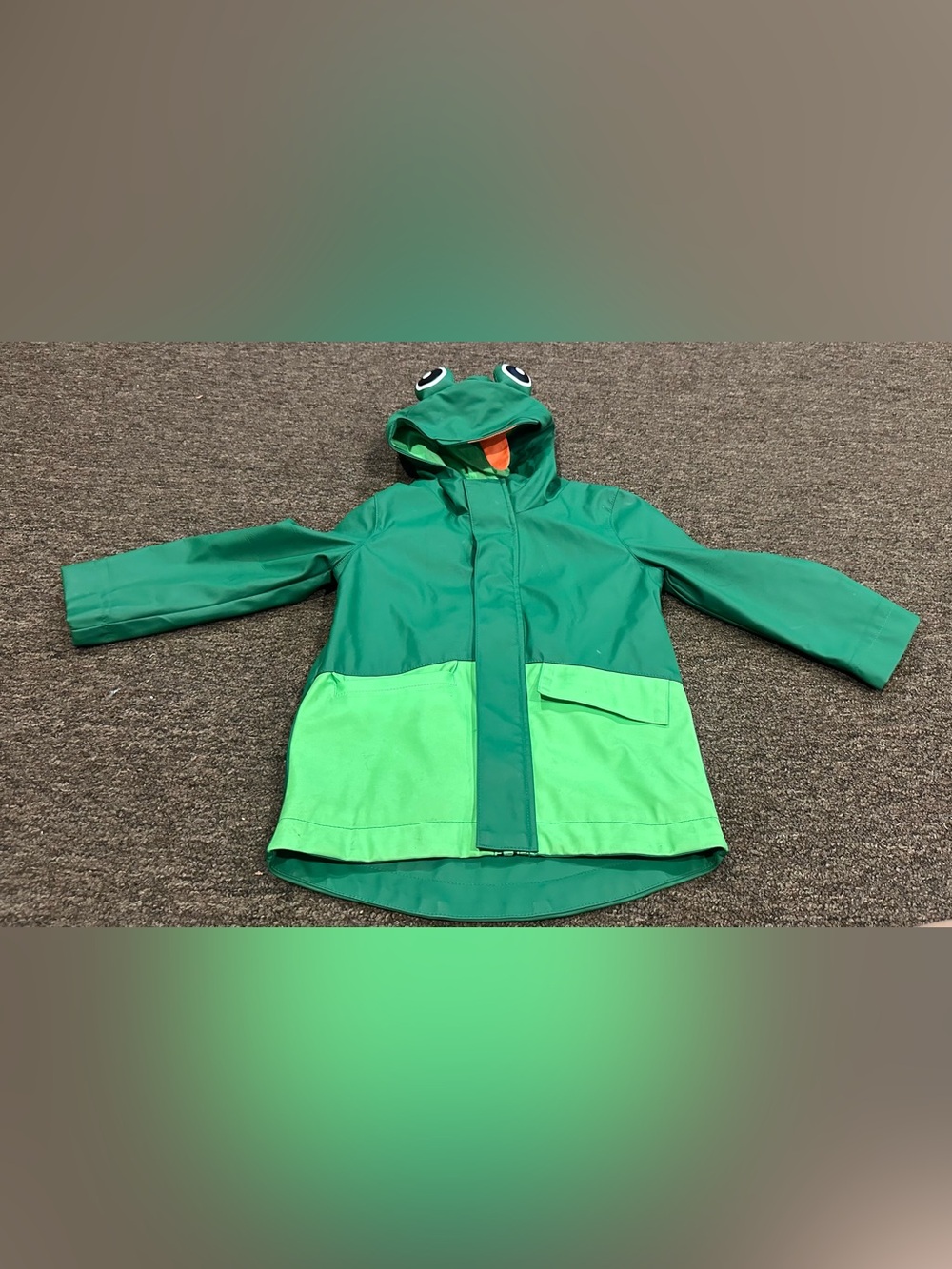 Lily &Dan Kids Boy Hooded Rain Jacket Green Frog Size 3T